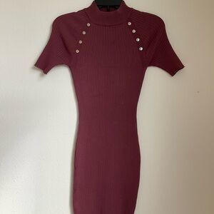 Say What? Burgundy Mini Dress with Button Detail